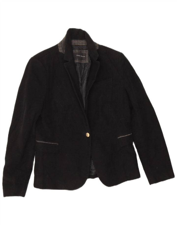 Jaqueta blazer feminina Zara com 1 botão Reino Unido 14 grande algodão preto