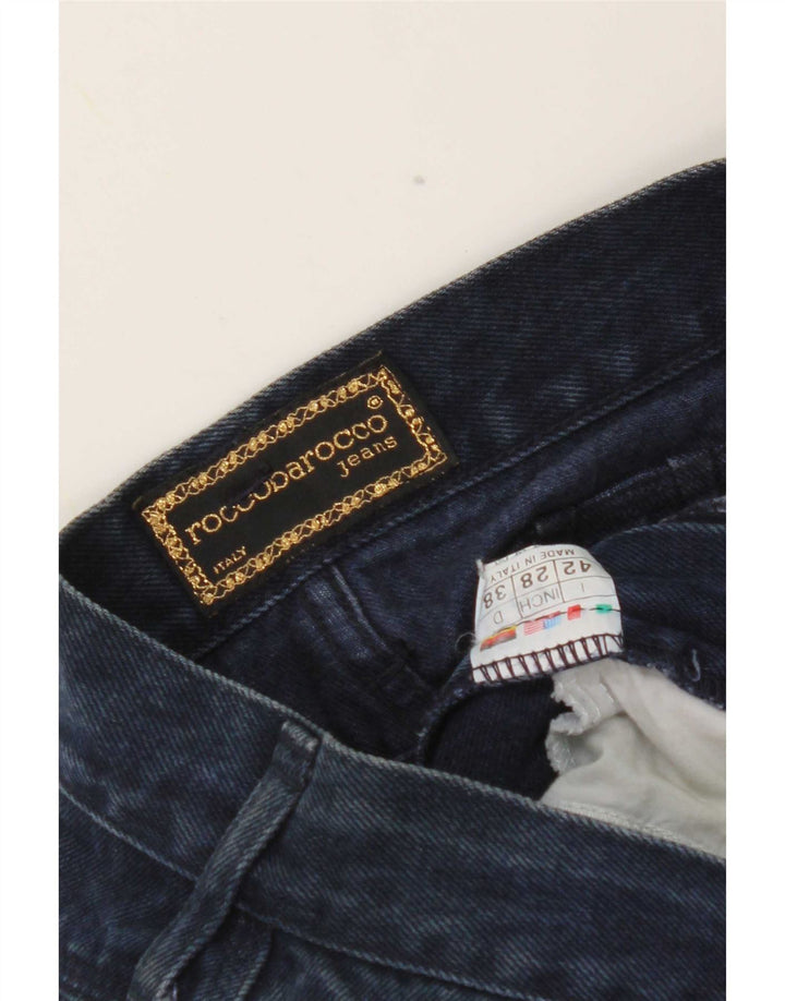 Calça jeans reta feminina Roccobarocco IT 42 médio W28 L25 azul marinho