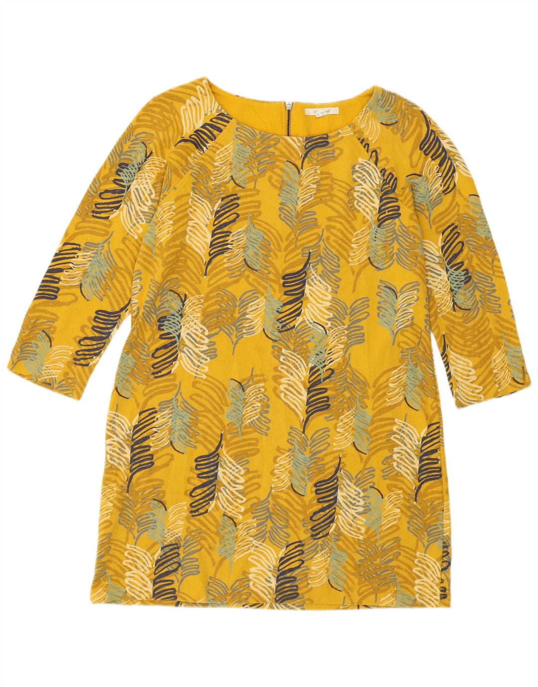 Vestido feminino White Stuff manga 3/4 Reino Unido 14 médio amarelo floral