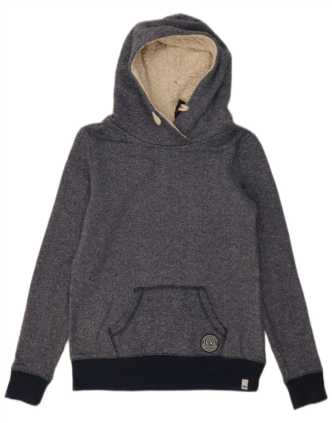 ANIMAL Suéter feminino com capuz Reino Unido 6 XS Azul marinho Chevron Poliéster