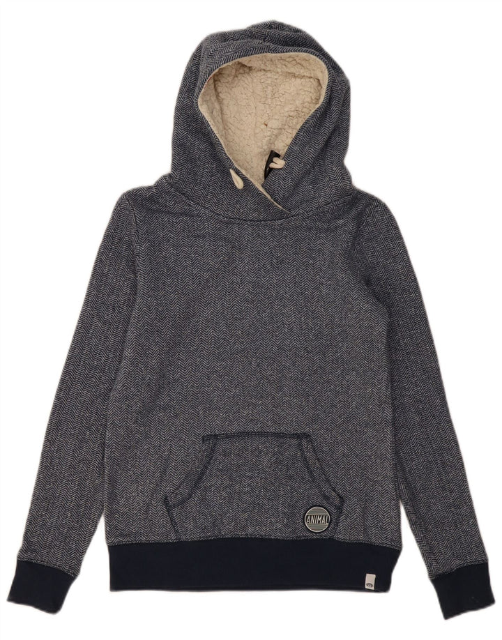 ANIMAL Suéter feminino com capuz Reino Unido 6 XS Azul marinho Chevron Poliéster