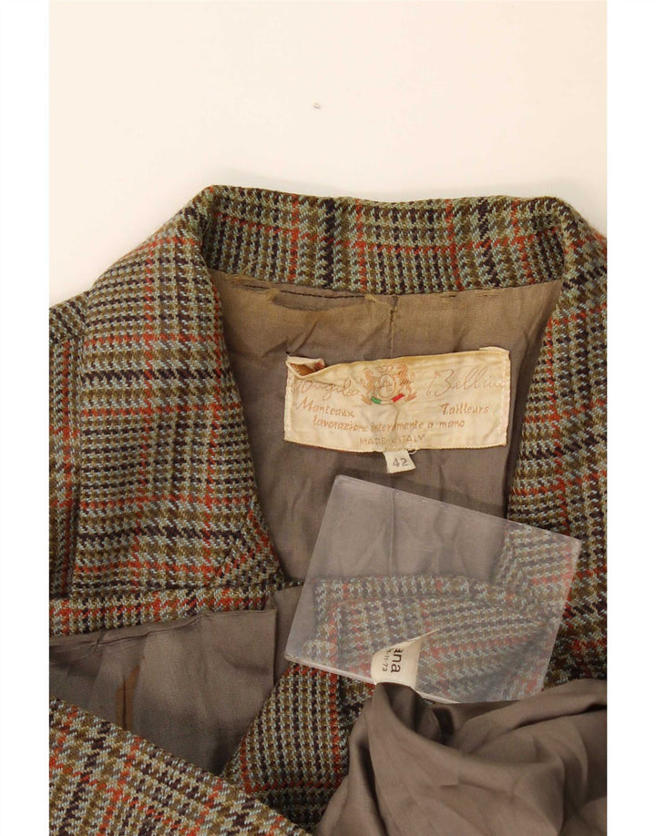 Jaqueta blazer feminina vintage com 2 botões IT 42 lã houndstooth verde médio