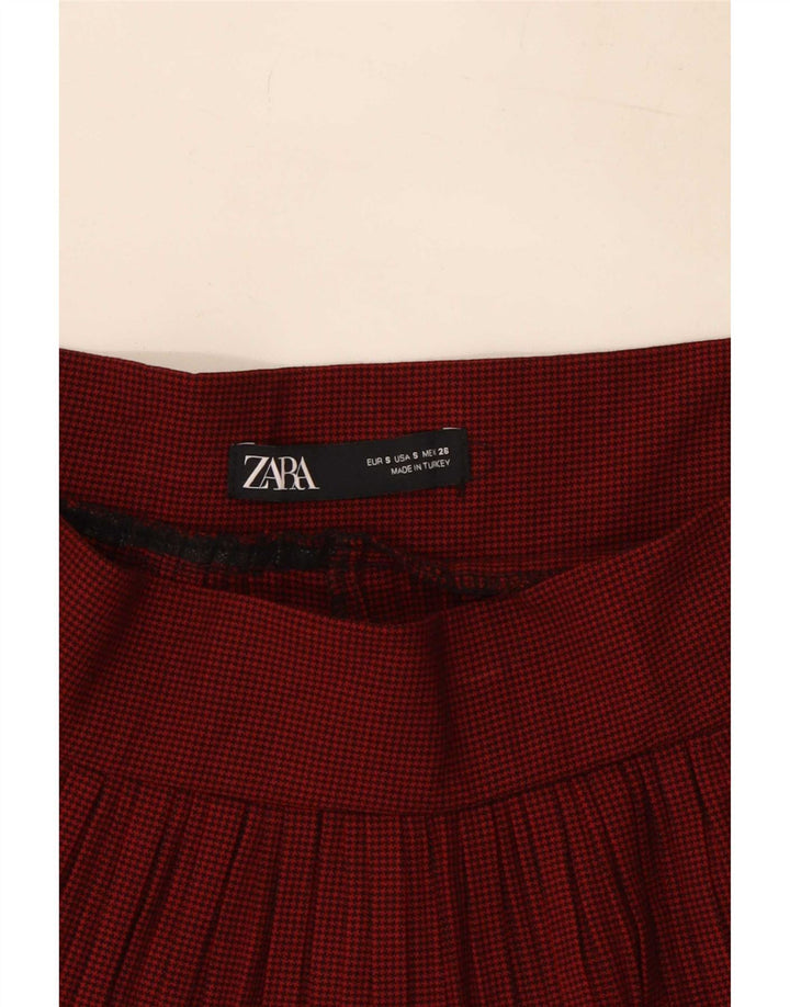 Zara Shorts Cullotes Feminino Pequeno W26 Vermelho Houndstooth