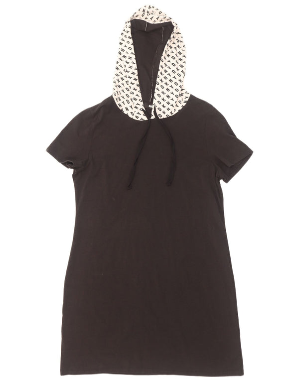 Vestido feminino Dkny com capuz e estampa gráfica Reino Unido 18 XL preto colorblock algodão