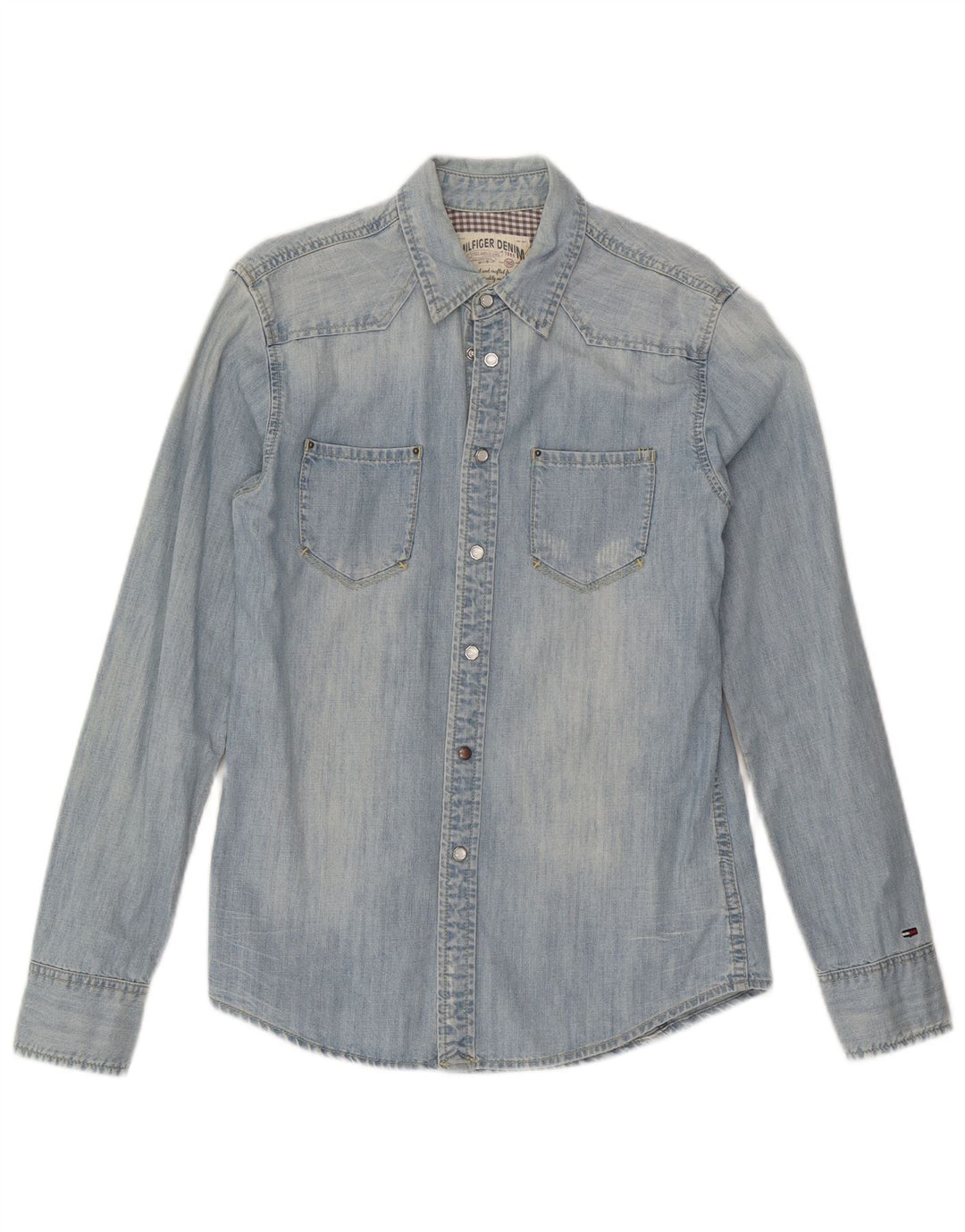 Camisa jeans masculina Tommy Hilfiger pequena azul algodão
