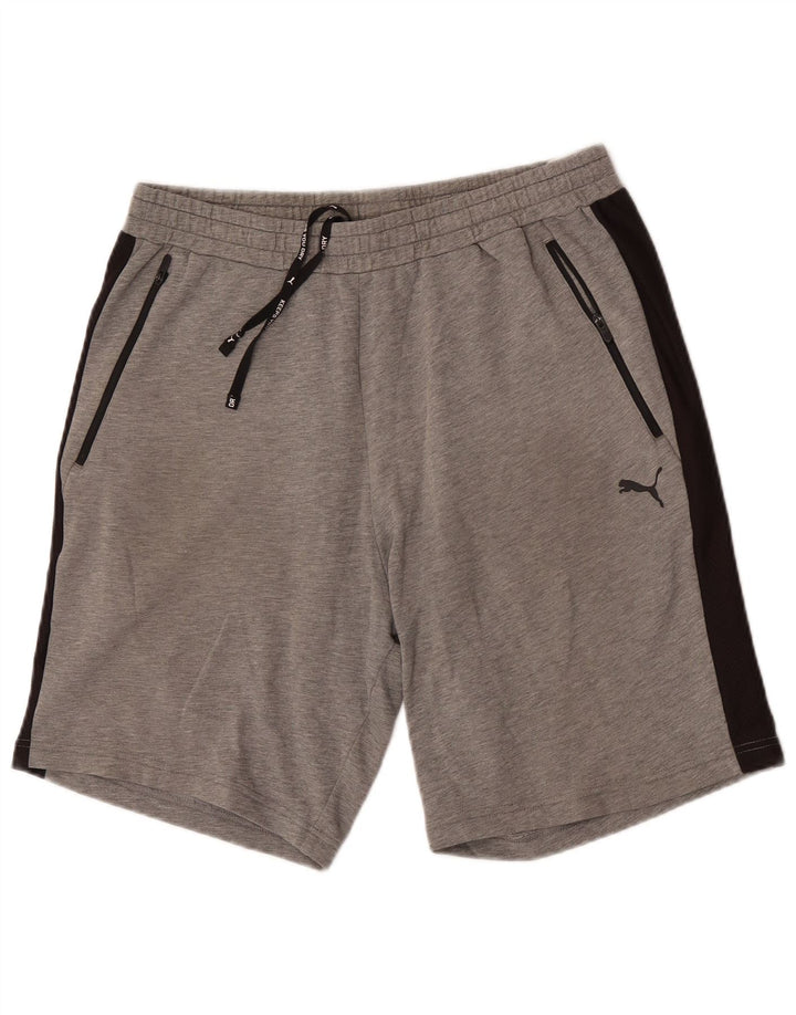 Shorts esportivos masculinos Puma grandes cinza colorblock algodão