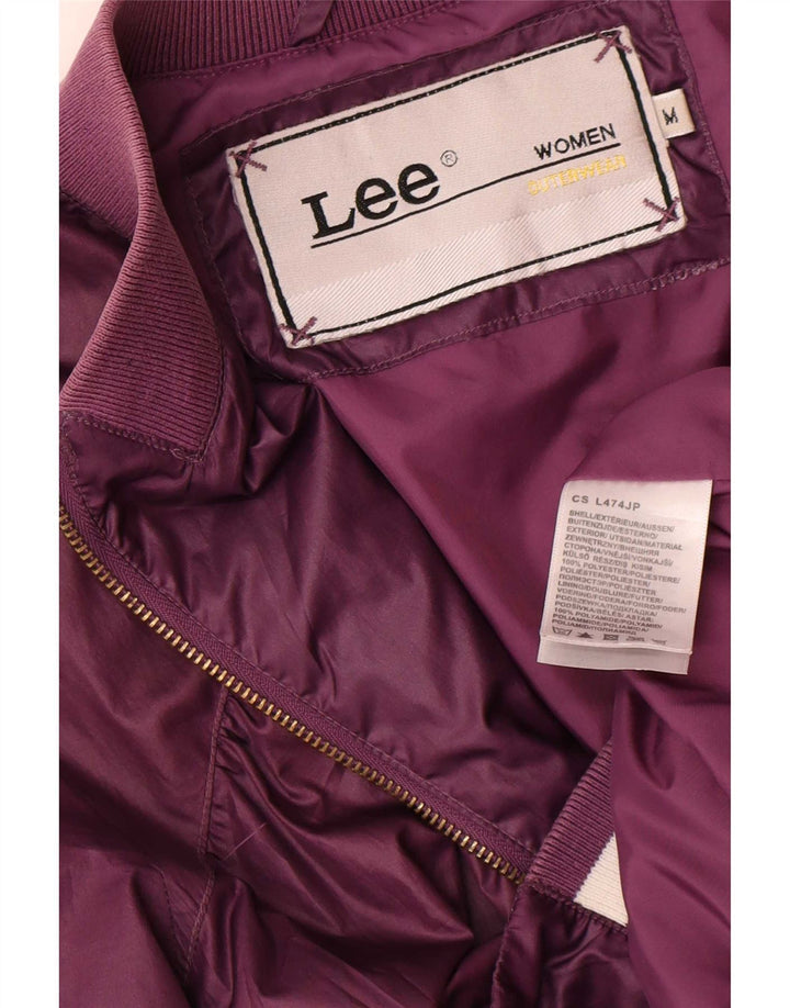 Lee Womens Graphic Bomber Jacket UK 14 Médio Borgonha Poliéster