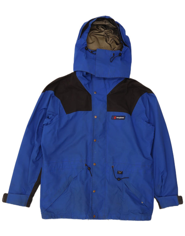 Jaqueta corta-vento masculina Berghaus com capuz UK 42 XL azul colorblock