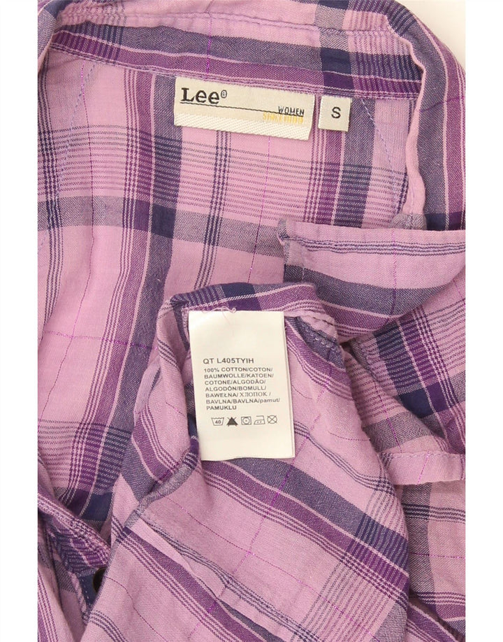 Camisa feminina Lee UK 10 pequena xadrez roxa de algodão