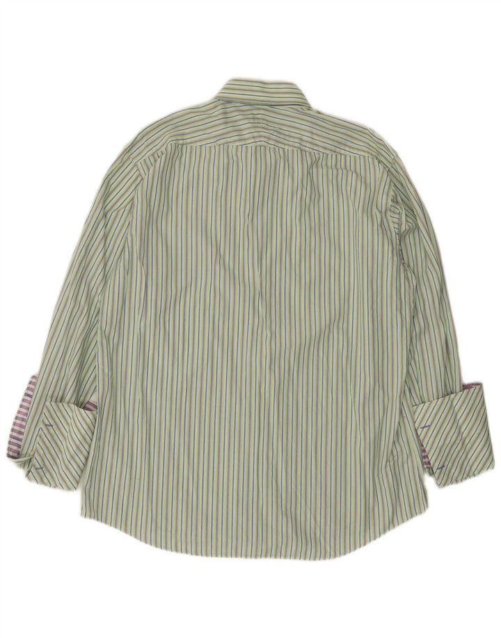 Camisa formal masculina Paul Smith tamanho 45 17 1/2 XL algodão listrado verde