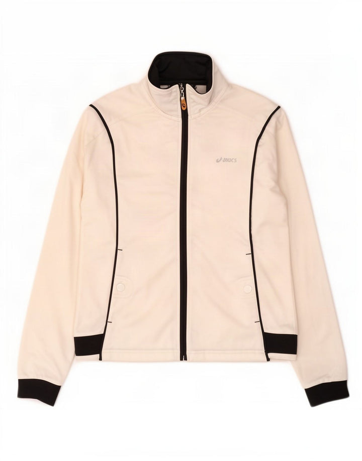 Asics Womens Tracksuit Top Jacket UK 14 Medium Off White Colourblock