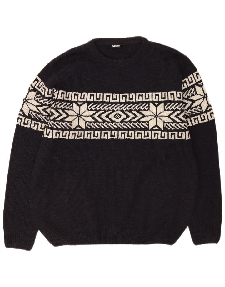 Suéter masculino Watson's com gola redonda grande preto Fair Isle poliacrílico