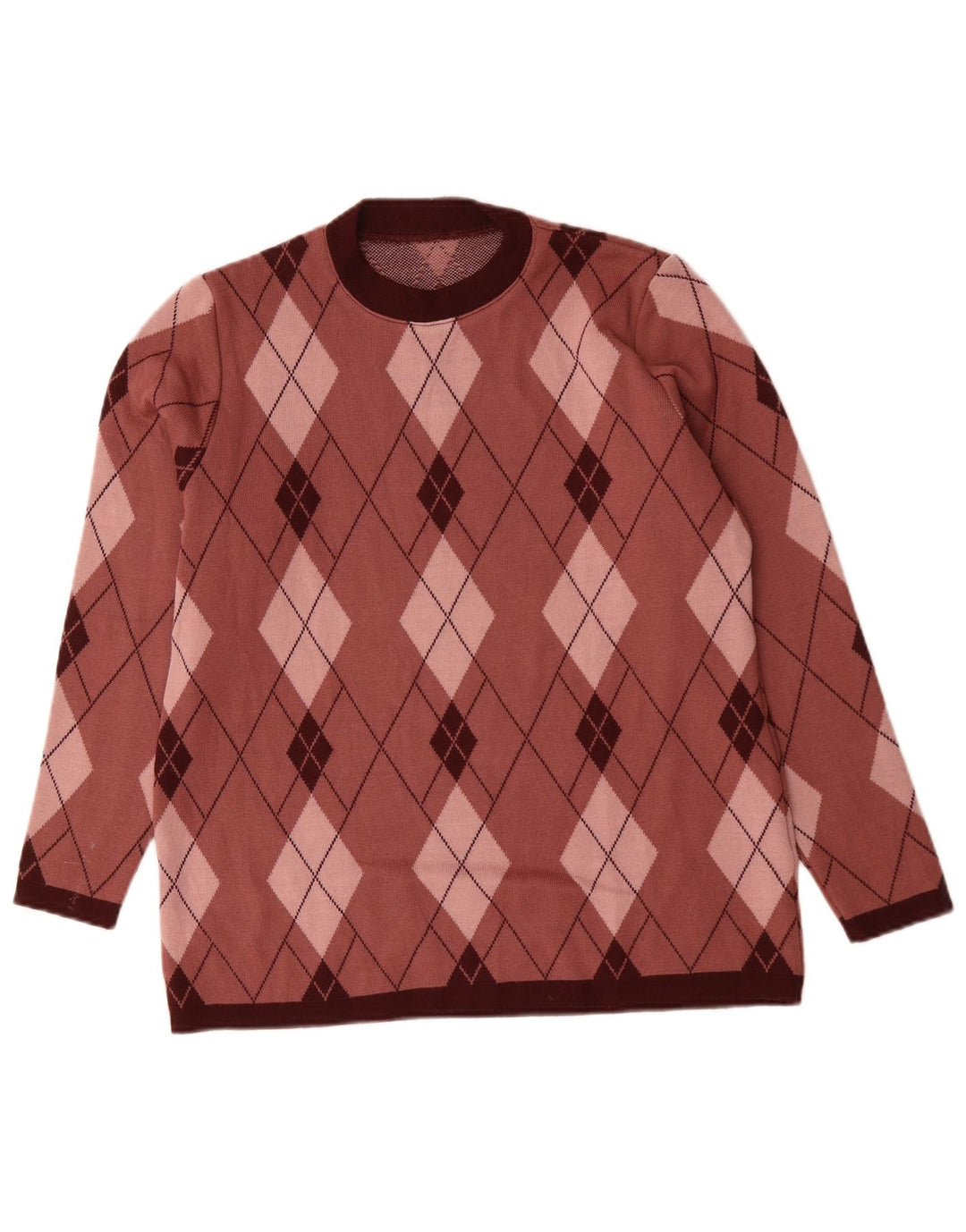 Suéter feminino VINTAGE com gola redonda Reino Unido 16 grande rosa argyle/diamante