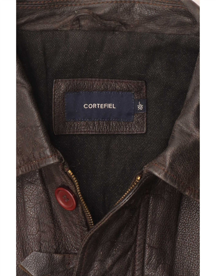 Jaqueta de couro masculina Cortefiel IT 50 grande marrom clássico