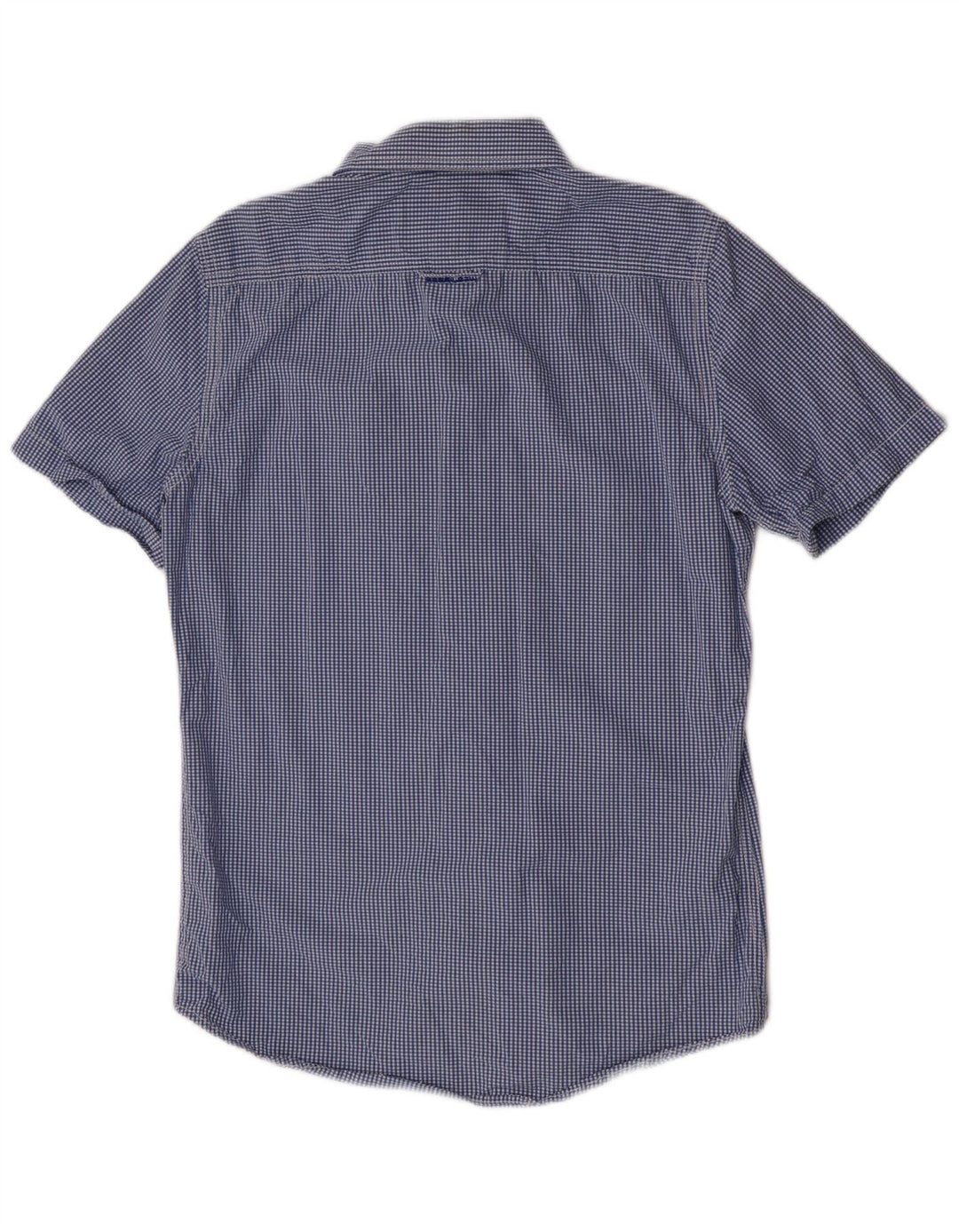 Camisa masculina Superdry de manga curta azul médio algodão guingão