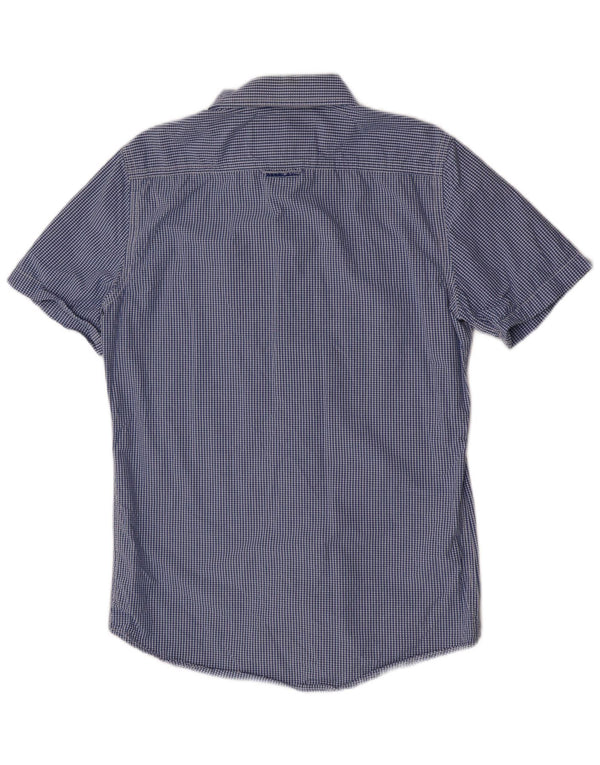 Camisa masculina Superdry de manga curta azul médio algodão guingão