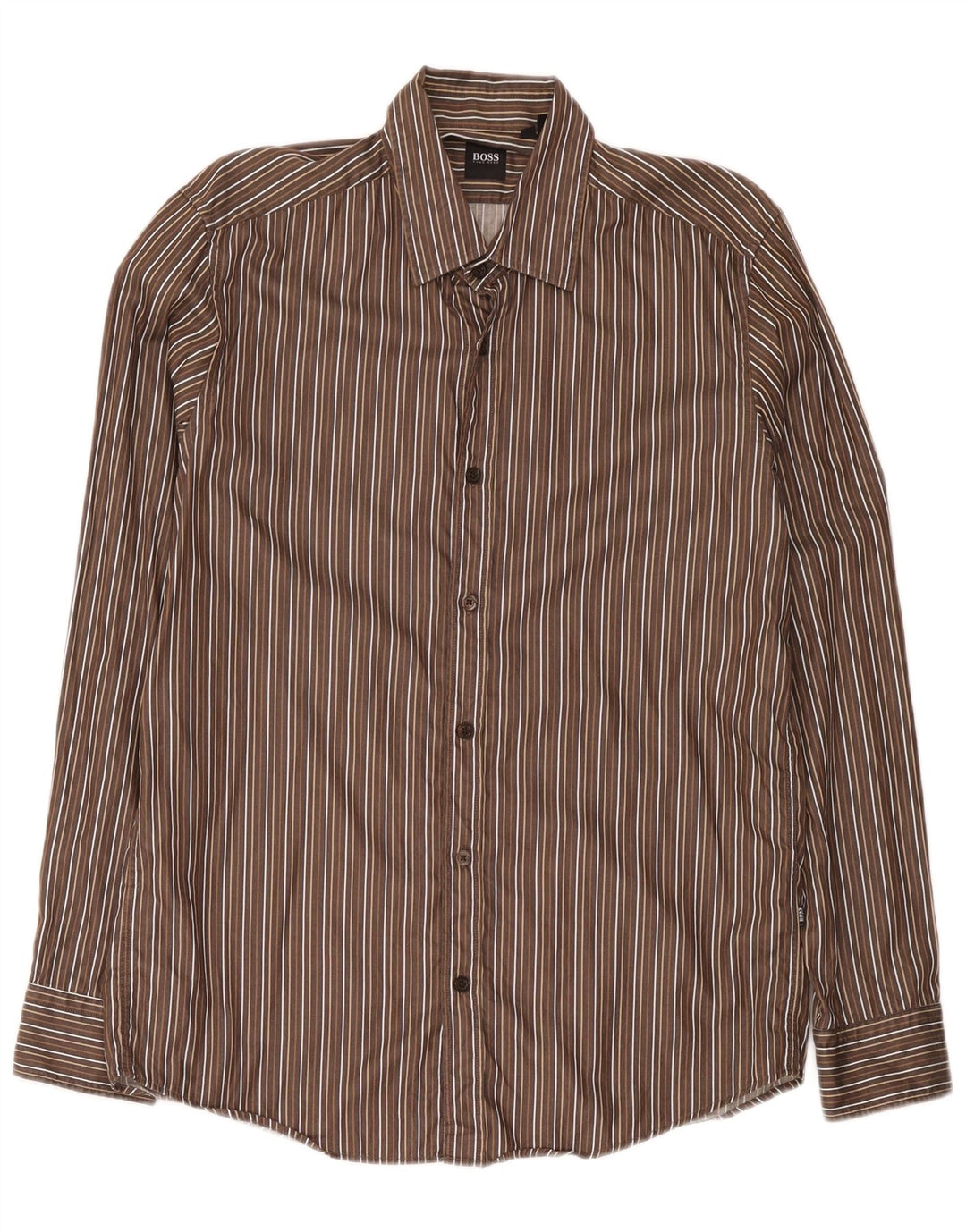 Camisa masculina Hugo Boss de algodão listrado marrom médio