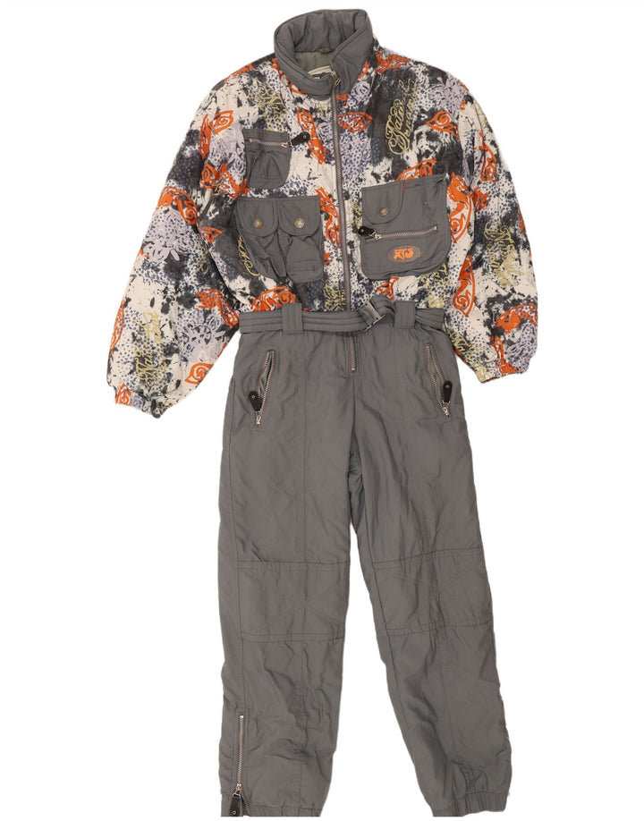 Macacão de esqui vintage masculino com padrão abstrato grande cinza