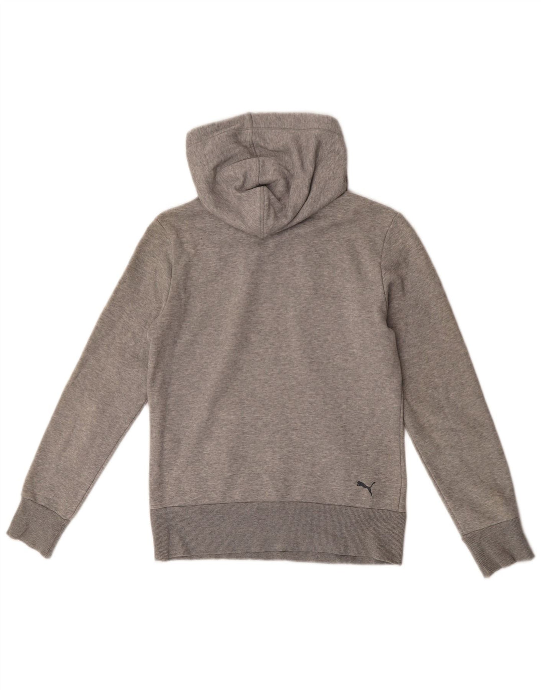 Puma feminino gráfico moletom com capuz UK 12 algodão manchado cinza médio