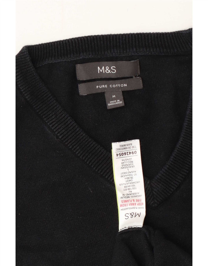 Suéter masculino Marks & Spencer com decote em V, algodão preto médio