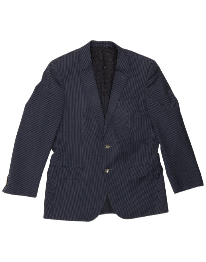 Jaqueta blazer masculina Hugo Boss com 2 botões UE 50 grande listra azul marinho