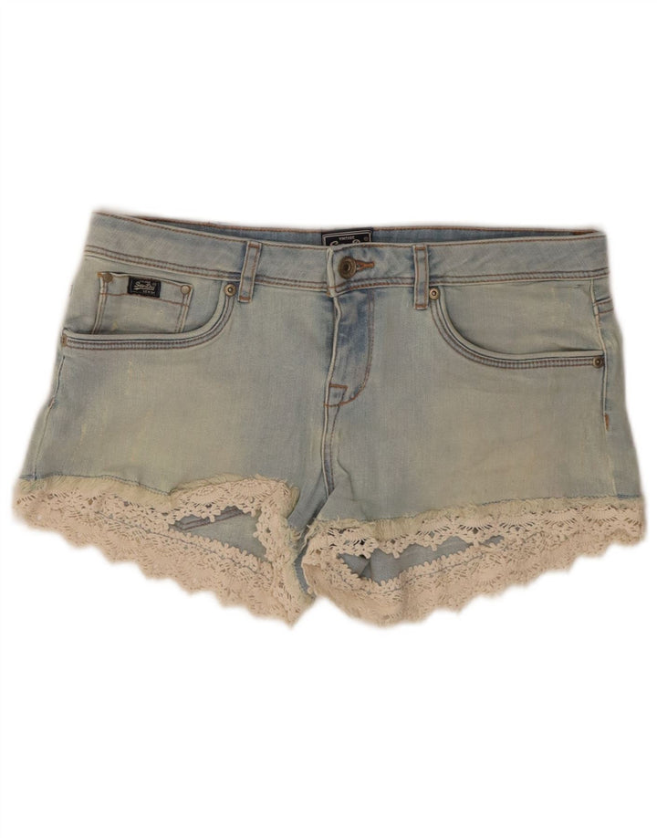Shorts jeans feminino Superdry W28 algodão azul médio