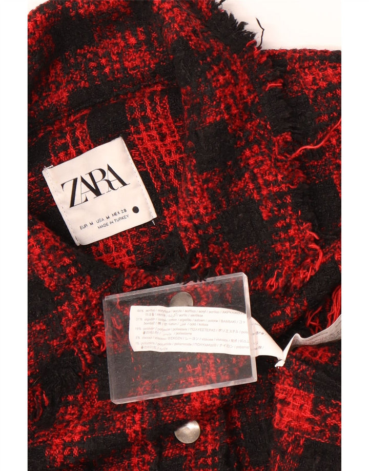 Camiseta feminina Zara Oversized Reino Unido 14 Médio Vermelho Houndstooth Acrílico
