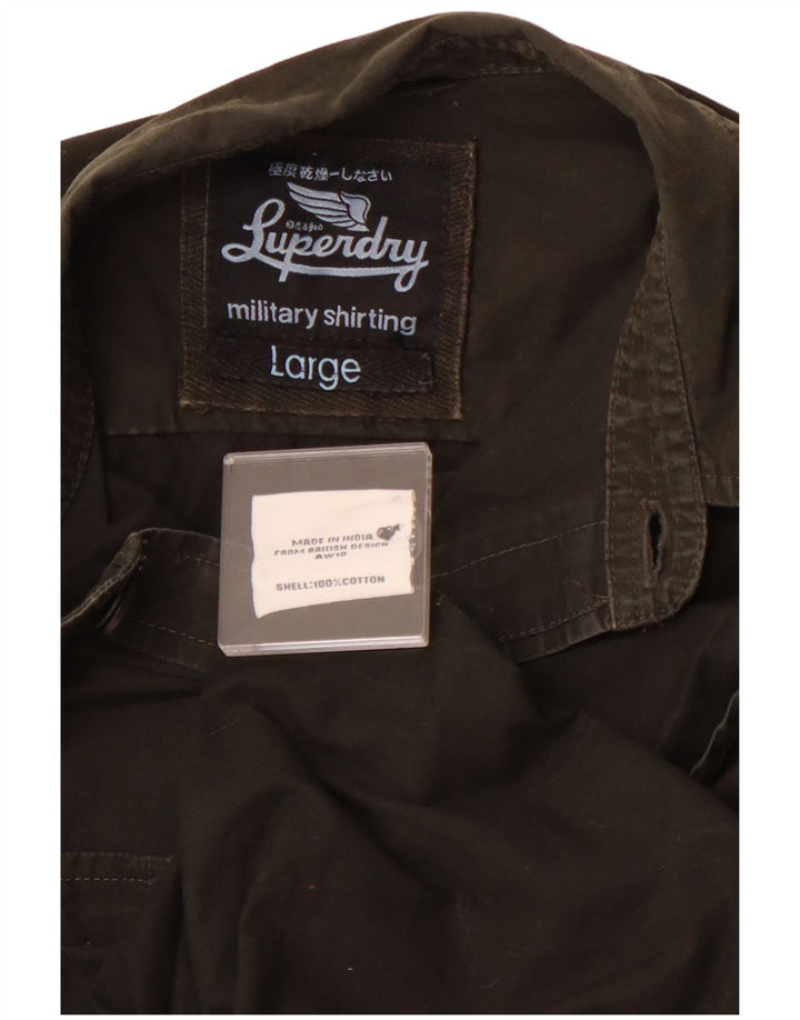 Camisa militar masculina SUPERDRY grande algodão cáqui