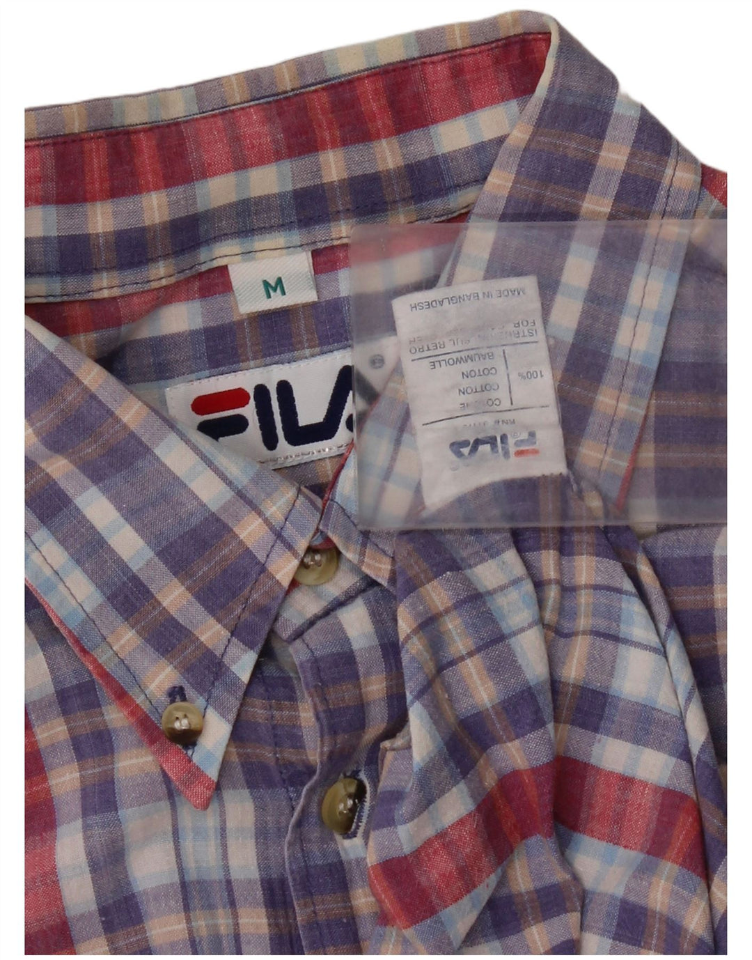 Camisa masculina de manga curta Fila de algodão xadrez médio multicolorido