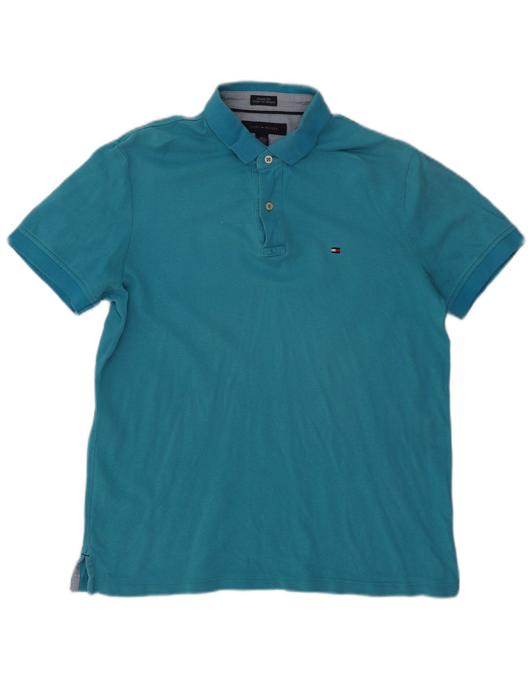 Camisa polo masculina TOMMY HILFIGER Custom Fit azul médio