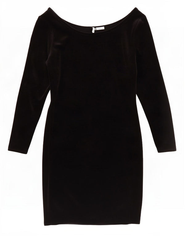 Vestido bodycon feminino de manga comprida em veludo Charlotte Halton Reino Unido 10 pequeno preto