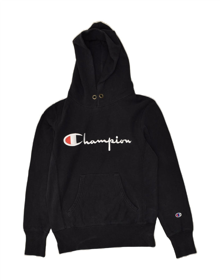 CHAMPION Mens Graphic Hoodie Jumper Small Black Cotton Vintage Champion and Second-Hand Champion from Messina Hembry 