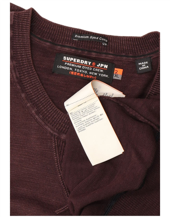 Suéter masculino SUPERDRY com gola redonda 2XL algodão borgonha
