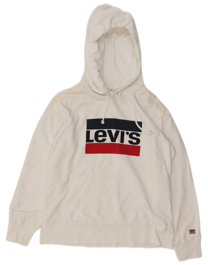 Suéter com capuz gráfico masculino LEVI'S pequeno algodão branco
