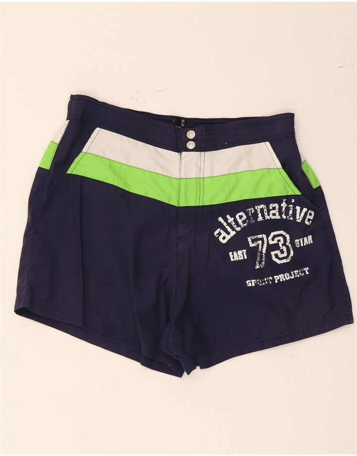Shorts de natação masculino Fila Graphic pequeno poliéster colorblock azul marinho