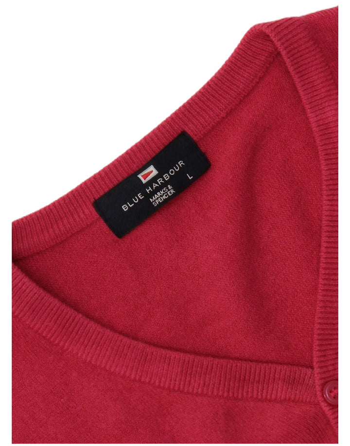 Suéter feminino Marks & Spencer com decote em V Reino Unido 16 grande rosa