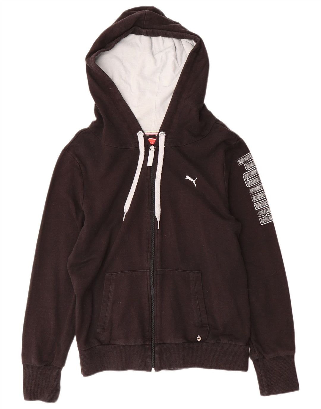 Suéter feminino PUMA com capuz e zíper gráfico UK 14 algodão preto médio