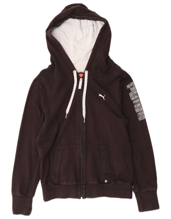 Suéter feminino PUMA com capuz e zíper gráfico UK 14 algodão preto médio