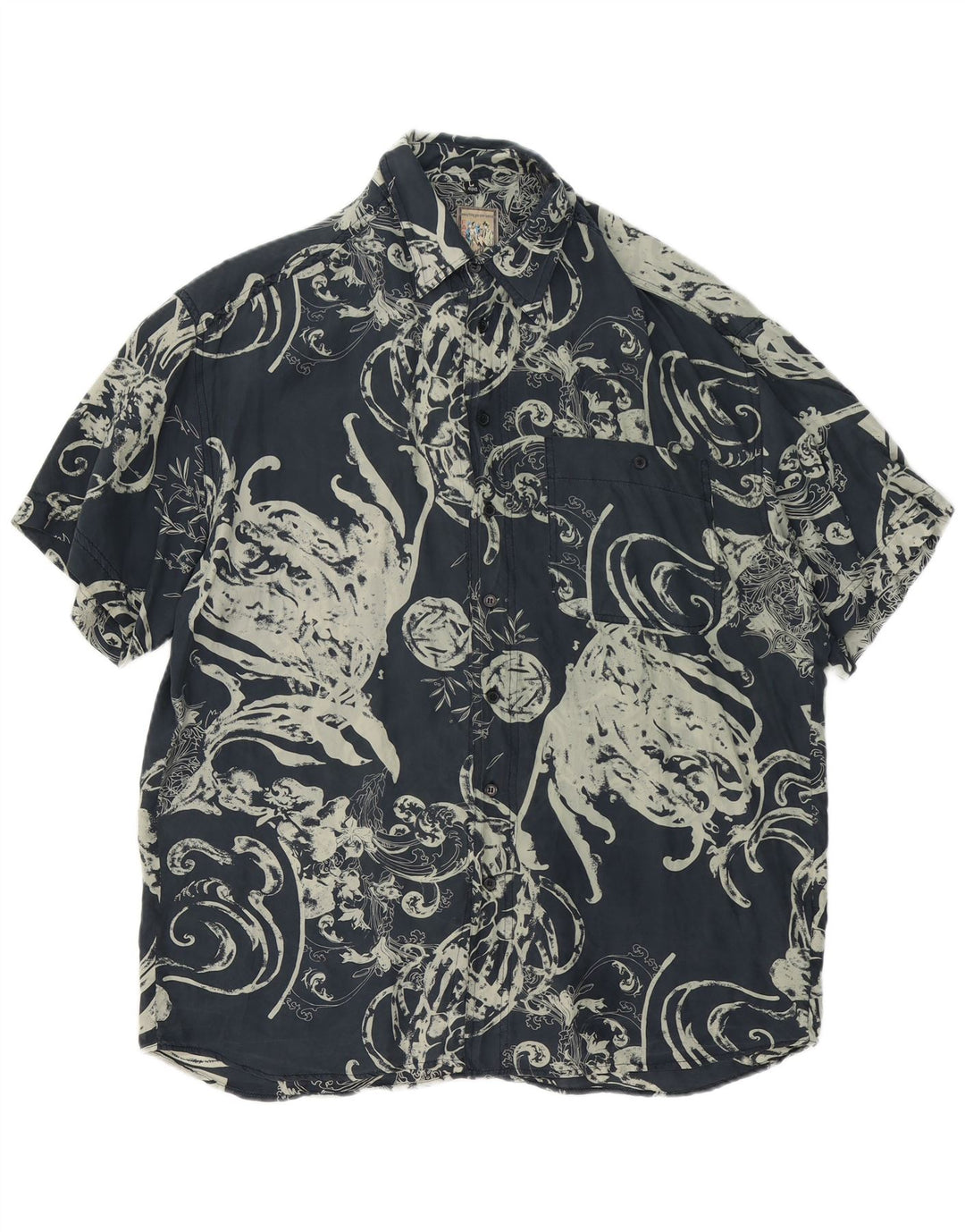 DENUNCIAR Camisa masculina de manga curta tamanho 41/42 grande azul marinho paisley