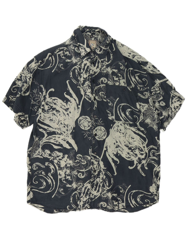 REPORT Mens Short Sleeve Shirt Size 41/42 Large Navy Blue Paisley