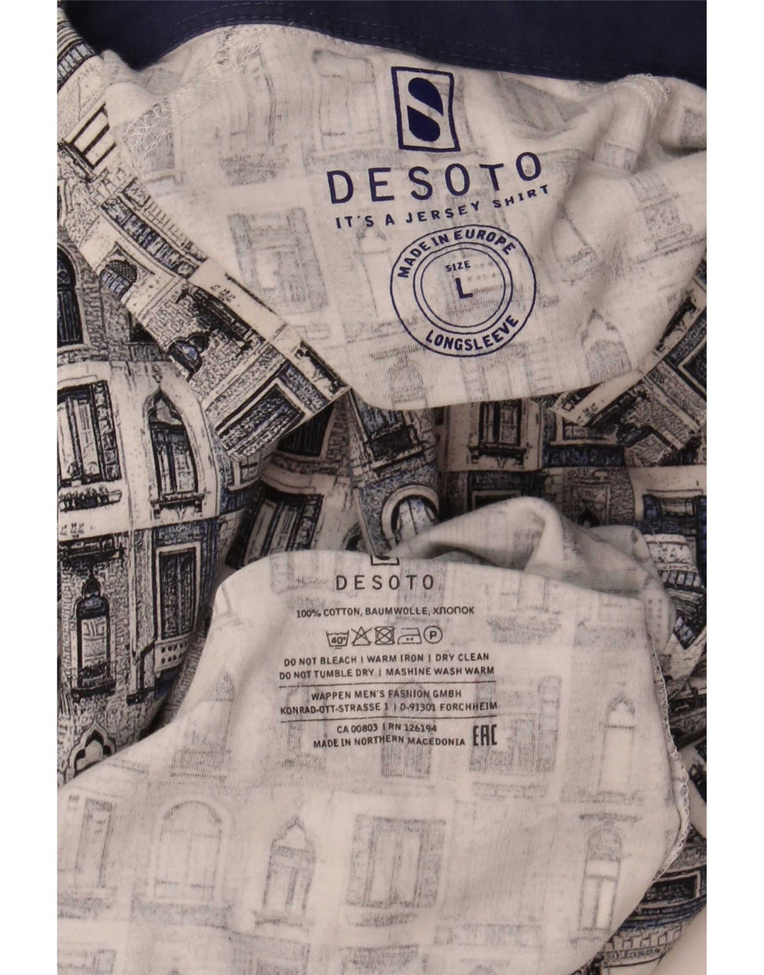 Camisa masculina Desoto com estampa abstrata grande algodão azul