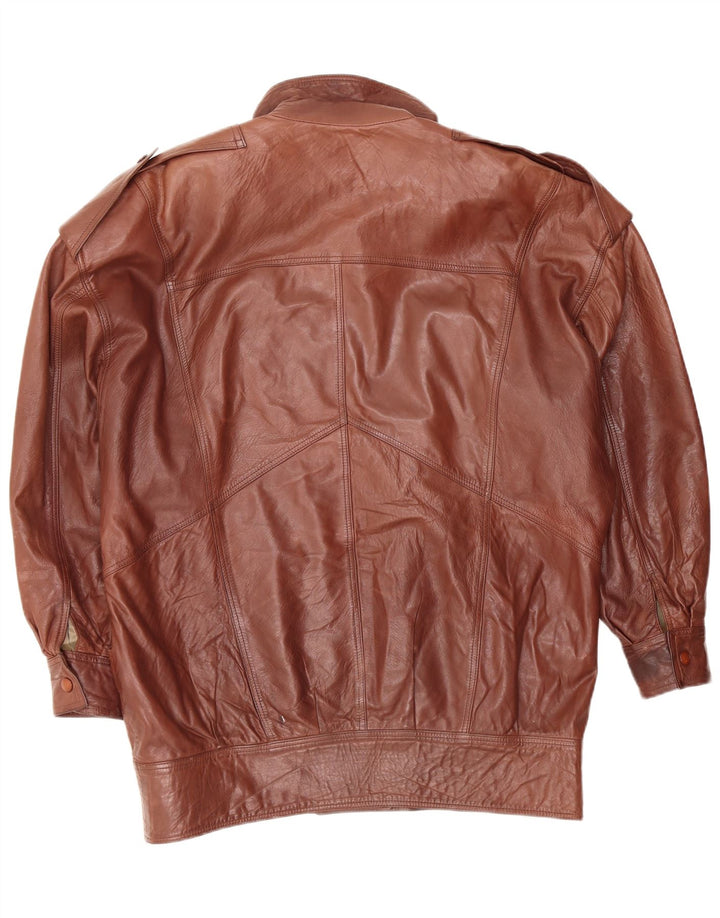 Jaqueta de couro militar vintage feminina UK 18 XL marrom