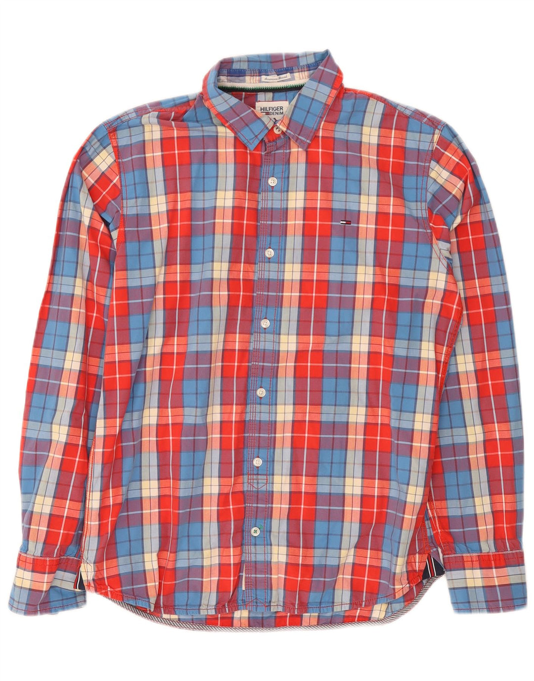 Camisa masculina Tommy Hilfiger grande xadrez vermelho algodão