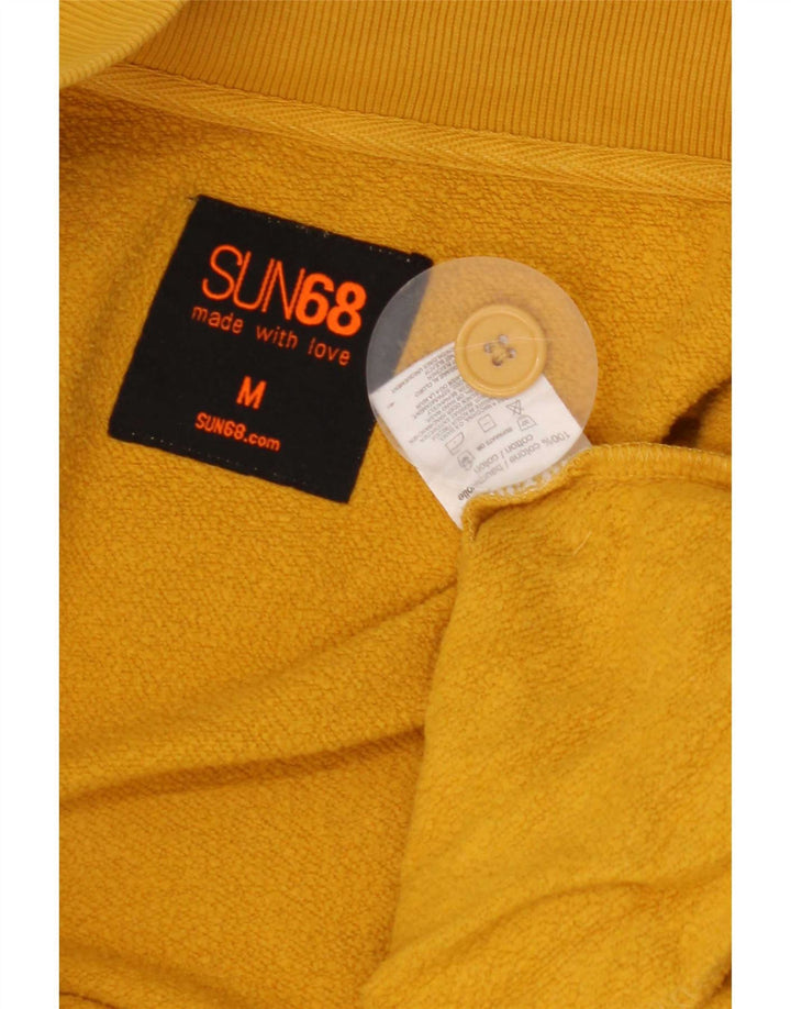 Sun68 Suéter masculino com capuz e zíper de algodão amarelo médio