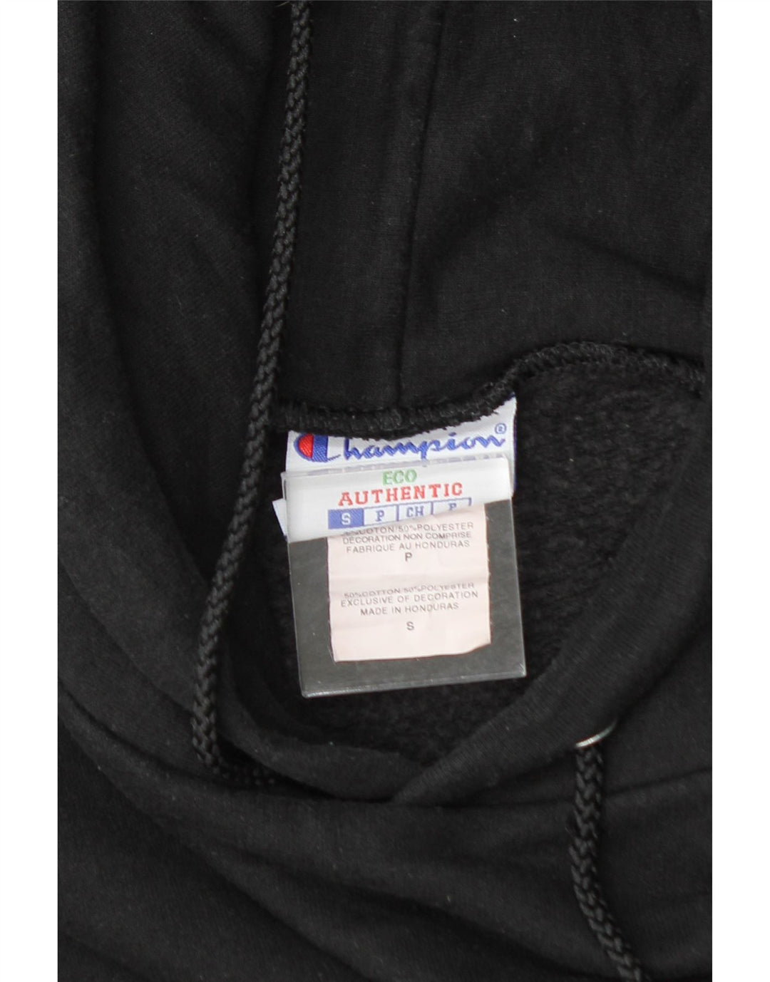 CHAMPION Mens Graphic Hoodie Jumper Small Black Cotton Vintage Champion and Second-Hand Champion from Messina Hembry 