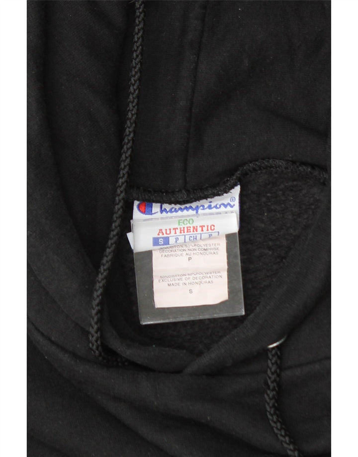 CHAMPION Mens Graphic Hoodie Jumper Small Black Cotton Vintage Champion and Second-Hand Champion from Messina Hembry 