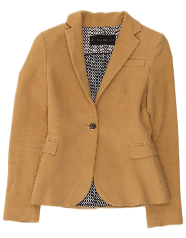 Jaqueta blazer feminina Zara com 1 botão UK 6 XS algodão marrom