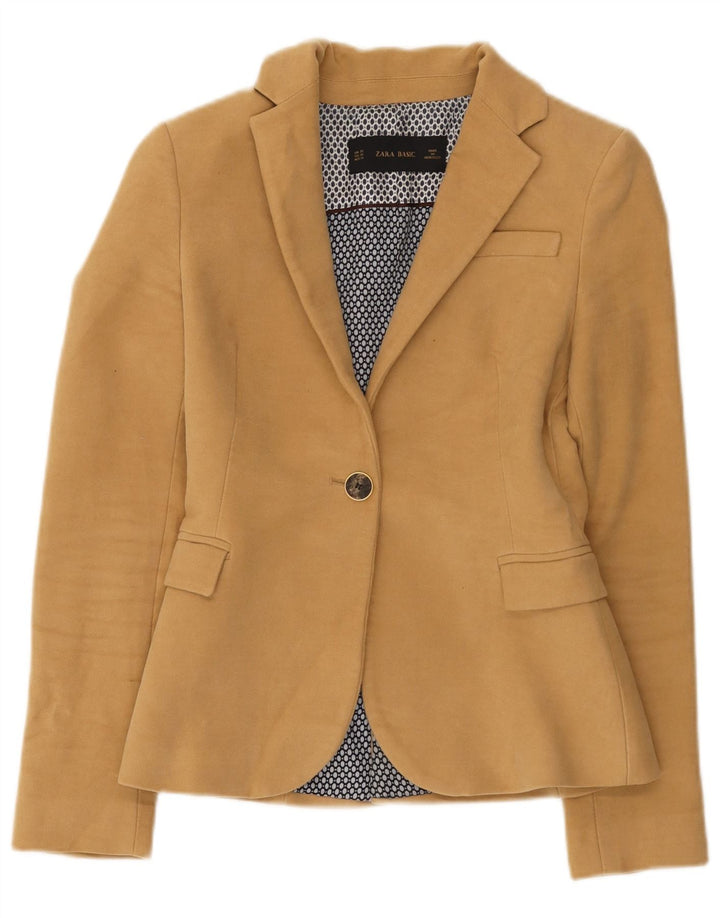 Jaqueta blazer feminina Zara com 1 botão UK 6 XS algodão marrom