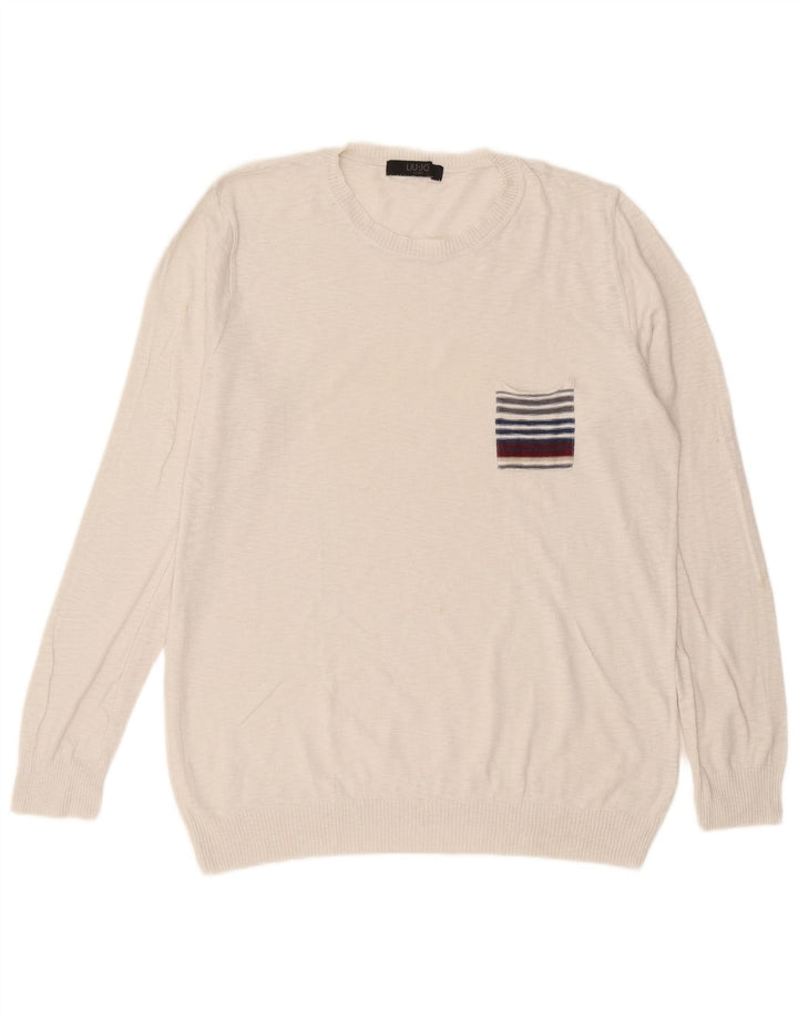 Liu Jo Suéter masculino com gola redonda grande branco
