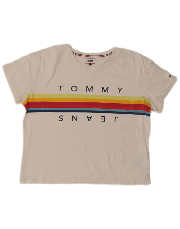 Camiseta feminina TOMMY HILFIGER com estampa gráfica UK 14 algodão branco médio